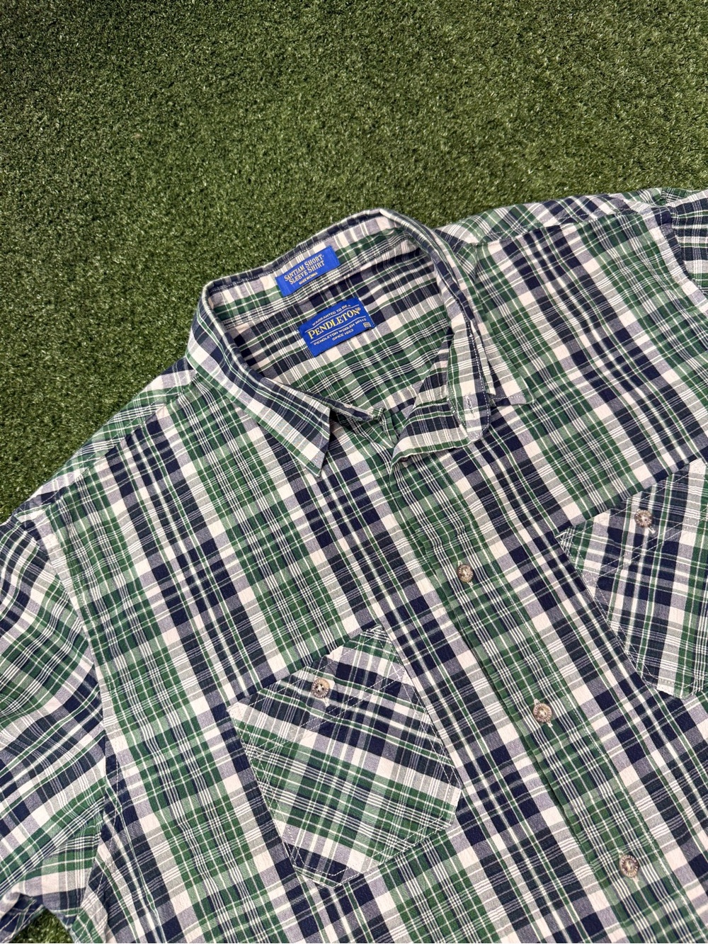 Pendleton Men’s Santiam Short Sleeve Green COTTON Plaid Button Down Comfort XXL